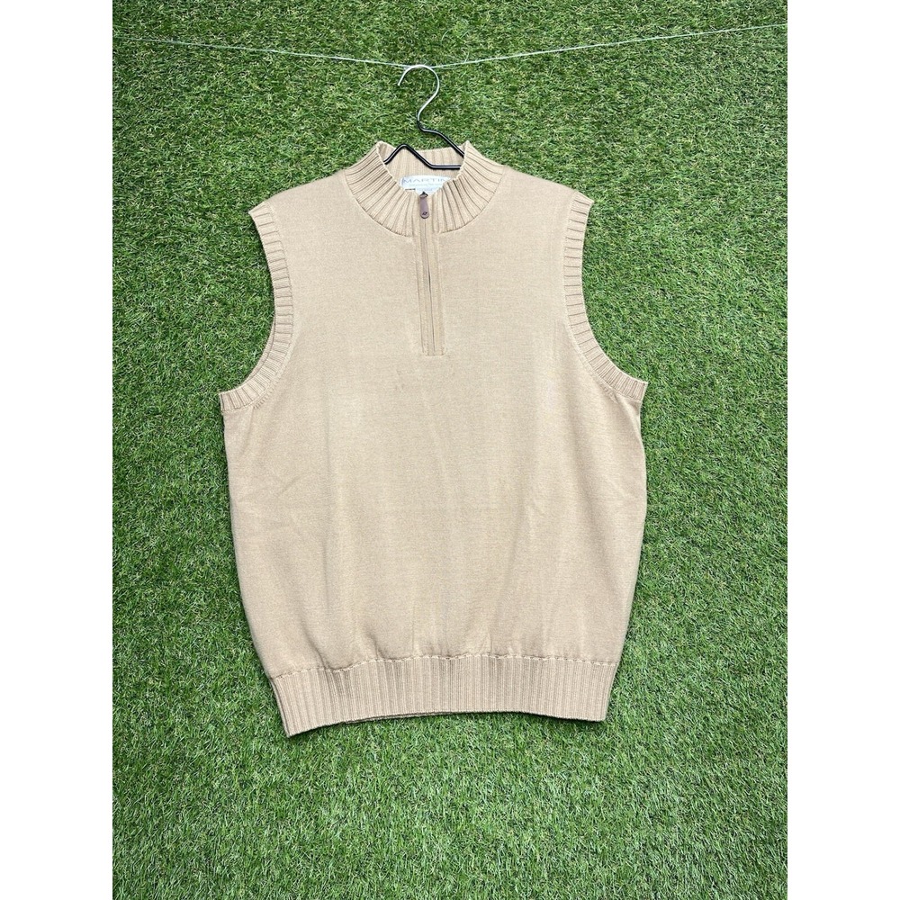 Martin Merino Wool Sweater Vest Mens Large L Italian 1/4 Zip Tan Beige Designer
